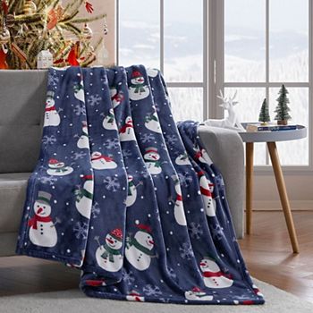 Kate Aurora "Bundled Up" Ultra Soft & Plush Christmas Navy Snowman Accent Throw Blanket Kate Aurora