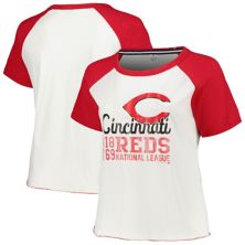 Women's Soft as a Grape White Cincinnati Reds Plus Size Baseball Raglan T-Shirt Soft As A Grape