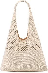 Ayieyill Crochet Tote Bag For Women, Crochet Mesh Beach Tote Bag Summer Vacation Aesthetic Boho Knit Bag for Women Ayieyill