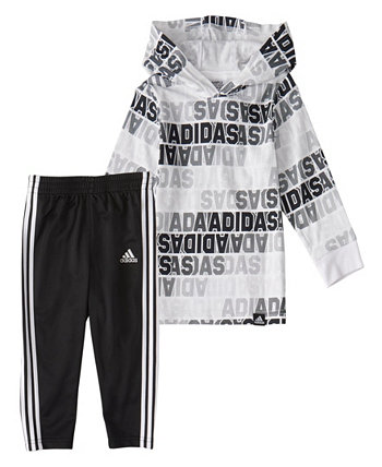 Футболка с капюшоном и длинными рукавами с принтом для маленьких мальчиков и зауженные брюки, комплект из 2 предметов Adidas