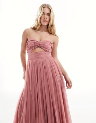 Anaya bandeau tulle midi dress with cut out detail dusty pink Anaya