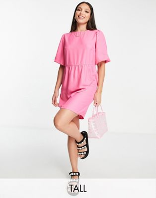 Pieces Tall exclusive mini smock dress in bright pink Pieces Tall