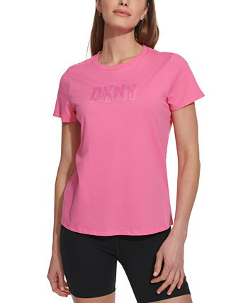 Женская хлопковая футболка с украшенным логотипом DKNY