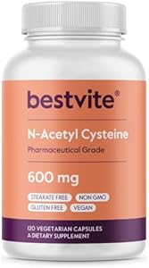 BESTVITE N-Acetyl Cysteine 600mg (NAC) (120 Vegetarian Capsules) - No Stearates - Vegan - No Fillers - No Silica - No Gelatin - Gluten Free - Non GMO Bestvite