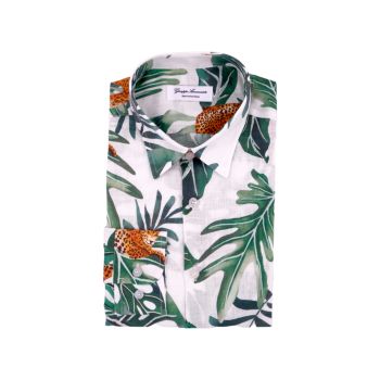 Льняная рубашка с тропическим принтом ягуара Giuseppe Annunziata