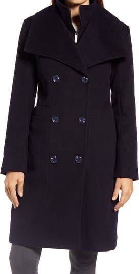 Двубортное пальто из смесовой шерсти с нагрудником Ellen Tracy