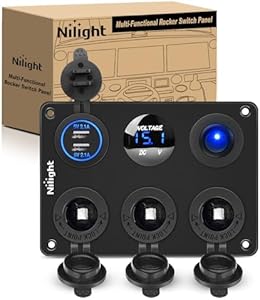 Nilight 4 in 1 ON OFF Charger Socket Panel Dual USB Charger Power Outlet LED Voltmeter Cigarette Lighter Socket LED On Off Rocker Toggle Switch for Truck Car Marine Boats RV, 2 Yeas Warranty Nilight