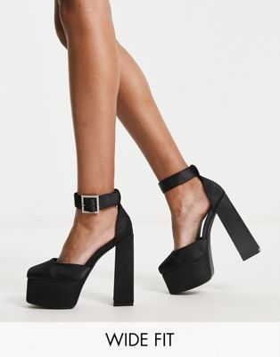 Simmi London Wide Fit platform heeled shoes with embellished buckle in black  Simmi Wide Fit