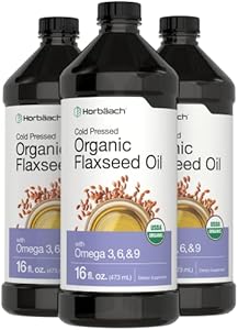 Horbäach Organic Flaxseed Oil | 3 Pack | 16 fl oz Each | Cold Pressed | with Omega 3, 6, 9 | Vegetarian, Non-GMO, Gluten Free Liquid Horbäach