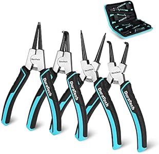 DuraTech 4 PCS Snap Ring Pliers Set, 7 Inch Heavy Duty Internal & External Circlip Pliers Kit with Straight/Bent Jaw, Premium CRV Steel, Precision Spring Loaded C Clip Pliers with Storage Pouch Duratech