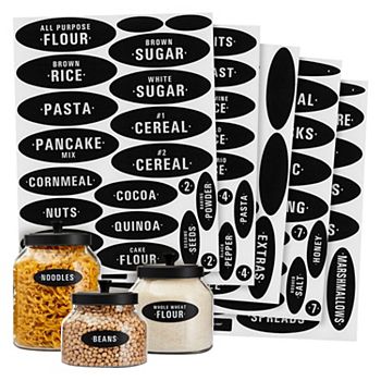 158 Pieces Chalkboard Pantry Labels for Food Containers, Preprinted White All Caps on Black Stickers for Jars, Kitchen Canisters (Water Resistant) Talented Kitchen