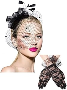 Заколка для волос Boao Bowknot Fascinator с вуалью и короткими кружевными перчатками Boao