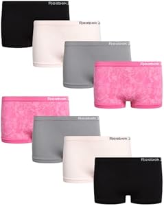 Детские трусы Reebok Boyshorts - 8 упаковка мягких бесшовных трусиков для девочек - дышащие трусики для девочек (6-16) Reebok