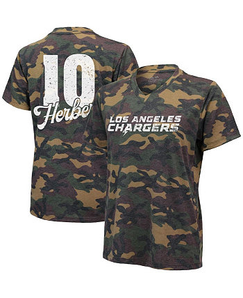 Women's Justin Herbert Camo Los Angeles Chargers Name and Number Tri-Blend V-Neck T-shirt Industry Rag