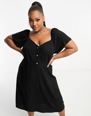 Черное льняное платье миди с развевающимися рукавами Vero Moda Curve VERO MODA