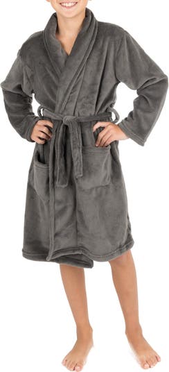 Серый флисовый халат с воротником-шалью Leveret
