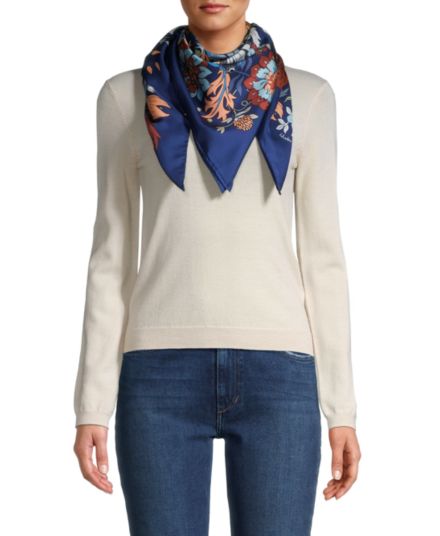 Шелковый шарф с цветочным принтом в винтажном стиле Salvatore Ferragamo