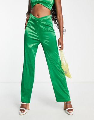 The Frolic notch detail satin pants in jade green - part of a set The Frolic