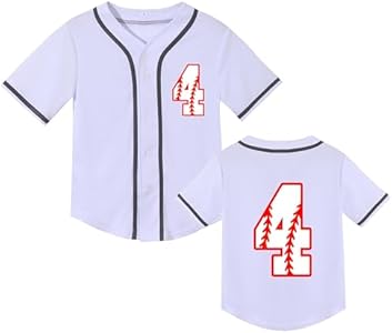 Mowbeat Toddler Baseball Jersey Kids 4th Birthday Shirt Boy 4 Years Old Birthday Jersey Short Sleeve Button Shirts Mowbeat