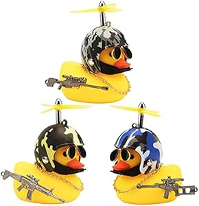 wonuu 3 Pack Car Rubber Duck Cute Yellow Wind-Breaking Ducks Dashboard Decorations Small Ornaments with Propellers Glasses Gold Chain (Yellow-Camouflage) Wonuu