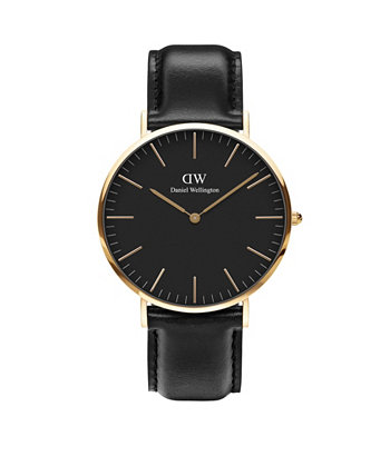 Мужские классические черные кожаные часы Sheffield 40 мм Daniel Wellington
