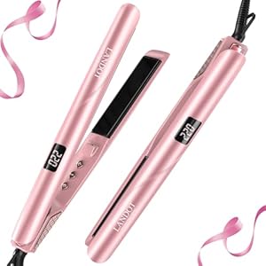 LANDOT Flat Iron Hair Straightener: Ceramic Hair Straightening Iron 1 inch - Dual Voltage Straightener and Curler 2 in 1 for Straighten Curl Wave Hair Rose Gold Color Hair Styling Tools Landot