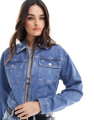 Tommy Jeans Clare cropped zipped denim jacket in mid wash Tommy Jeans