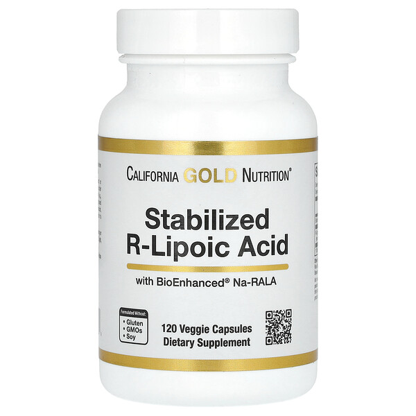Стабилизированная R-липоевая кислота - 100 мг - 120 капсул - California Gold Nutrition California Gold Nutrition