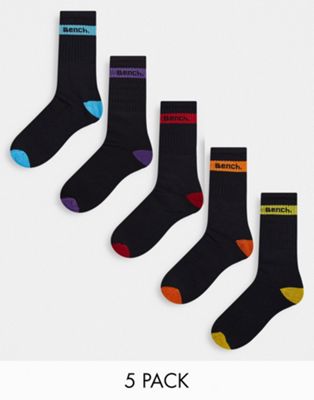 Bench 5 pack socks with contrast heel and toe in black Bench