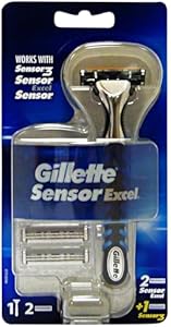 Gillette Sensor Excel Men's Razor + 3 Razor Blade Refills, Self-Adjusting Twin Razor Blades, Fit All Gillette Sensor Razors Gillette