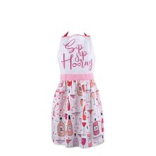 31&#34; x 40&#34; Pink  White  and Coral Peach Sip Sip Hooray Print Apron Contemporary Home Living