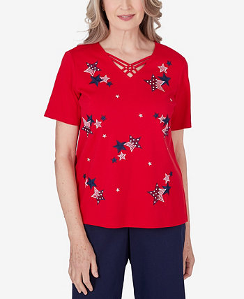 Petite All American Embroidered Stars Top Alfred Dunner