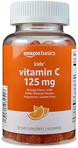 Amazon Basics Kids' Vitamin C 125mg Gummies, Orange, 60 Count, Immune Health, 2 Month Supply (Previously Solimo) Amazon Basics