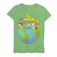 Футболка Nickelodeon Rugrats для девочек 7–16 лет с рисунком «День Земли» в окружении рептаров «Чаки и друзья» Nickelodeon