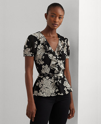 Женская блузка с пышными рукавами и рюшами LAUREN Ralph Lauren