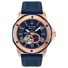 Мужские часы Bulova Marine Star с синим силиконовым ремешком и автоматическими часами - 98A227 Bulova