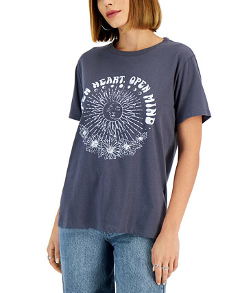Juniors' Open Heart Open Mind Graphic T-Shirt Grayson Threads Black