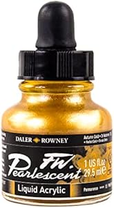 Daler-Rowney FW Pearlescent Acrylic Ink Bottle Autumn Gold - Acrylic Drawing Ink for Artists and Students - Permanent Calligraphy Ink - Archival Ink for Illustrating and More Daler Rowney