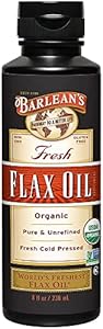 Barlean's Organic Flaxseed Oil Liquid (Жидкость) from Fresh Cold Pressed Flax Seeds, 7,640mg ALA Omega 3 Fatty Acid Supplement for Skin and Hair Care, Vegan & Gluten Free, 8 oz (Унции) Barlean's