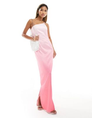 Атласное платье макси на одно плечо Kaiia розового цвета с эффектом омбре Kaiia
