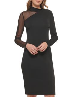 Сетчатое платье макси с длинными рукавами и воротником-стойкой DKNY