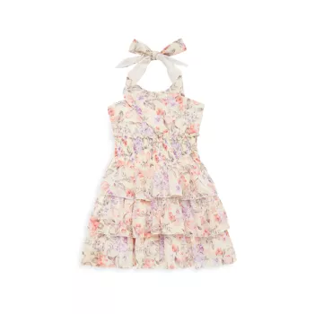 Little Girl's &amp; Girl's Floral Print Halter Dress Flowers By Zoe