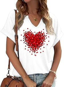 Earlymemb Womens Lover Heart Graphic V Neck Shirt Valentines Funny Couple Matching Casual Short Sleeve Tee Tops Earlymemb