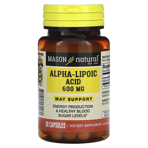 Альфа-Липоевая Кислота - 600 мг - 30 капсул - Mason Natural Mason Natural