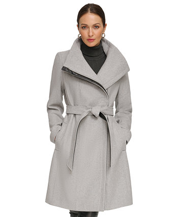 Женское асимметричное пальто с воротником-воронкой и поясом DKNY