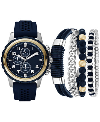 Мужские часы с перфорированным силиконовым ремешком темно-синего цвета, подарочный набор диаметром 45 мм American Exchange
