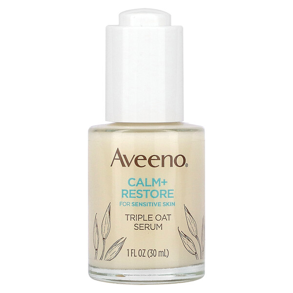 Calm + Restore For Sensitive Skin, Тройная овсяная сыворотка, 1 жидкая унция (30 мл) Aveeno