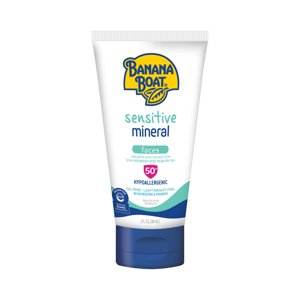 Banana Boat Sensitive 100% Mineral Face Sunscreen Lotion SPF 50, Travel Size Sunscreen, 3oz BANANA BOAT