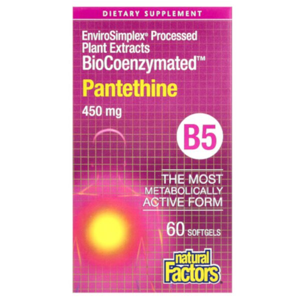BioCoenzymated B5, Pantethine, 450 мг, 60 мягких капсул - Natural Factors Natural Factors