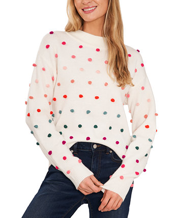 Женский свитер с воротником-стойкой и помпонами в радужных цветах CeCe CeCe